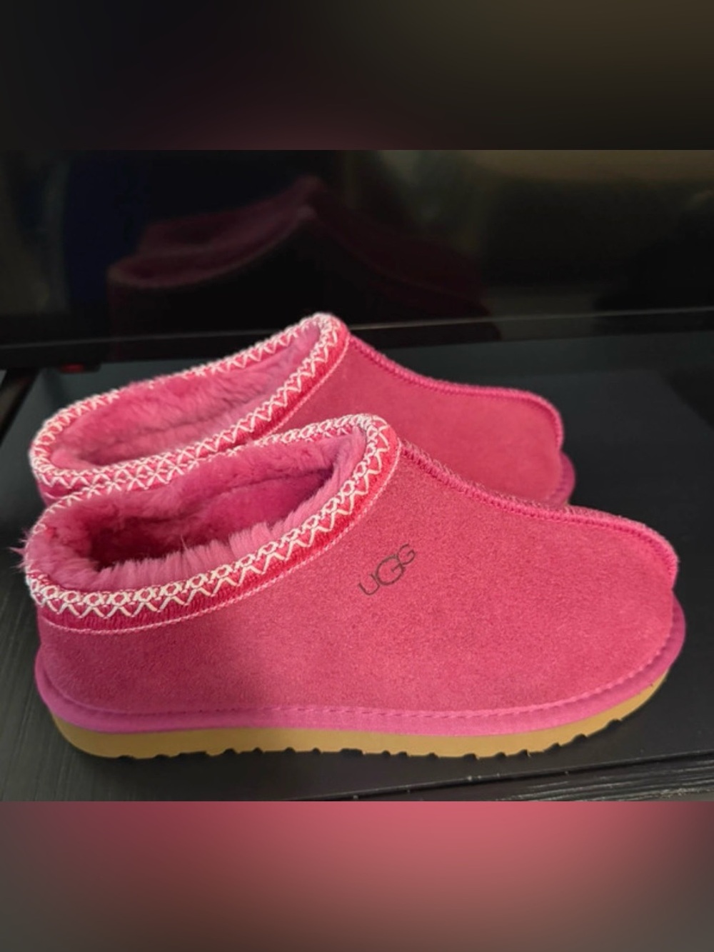 UGG Pink Suede Cozy Slip-On Shearling Lined Slippers